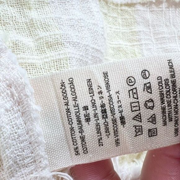 We The Free Linen Blend Blouse Womens Large Cropped Sea Striped Frayed Hem Top - Picture 8 of 10